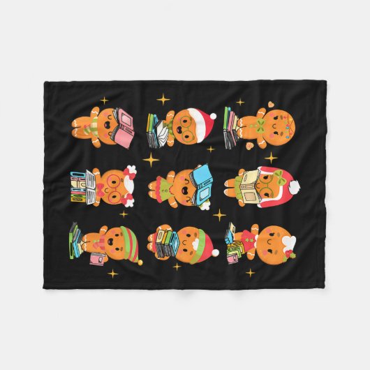 Teacher Christmas Reading Book Gingerbread Man Boo Fleecedecke (Vorderseite (Horizontal))