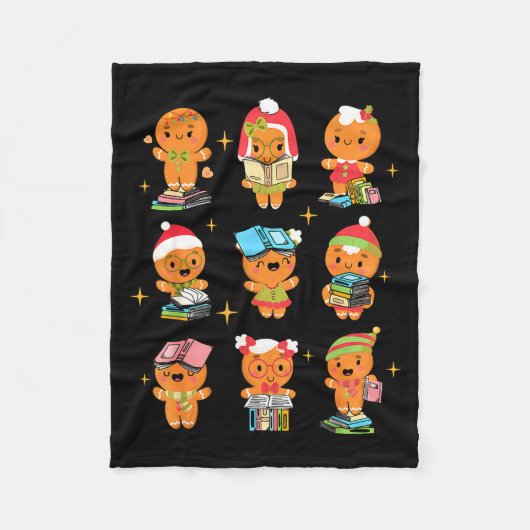 Teacher Christmas Reading Book Gingerbread Man Boo Fleecedecke (Vorderseite)