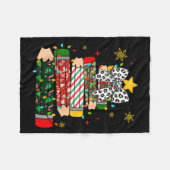 Teacher Christmas Tree Lights Pencil Leopard Print Fleecedecke (Vorderseite (Horizontal))