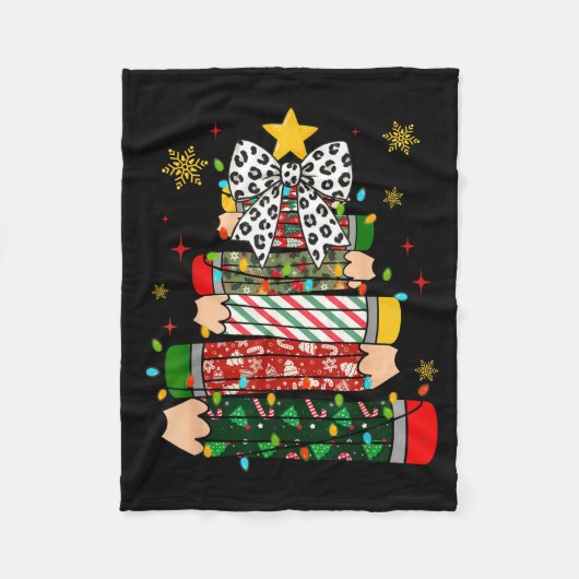 Teacher Christmas Tree Lights Pencil Leopard Print Fleecedecke (Vorderseite)