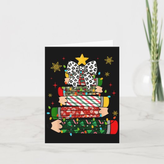 Teacher Christmas Tree Lights Pencil Leopard Print Karte (Vorderseite)