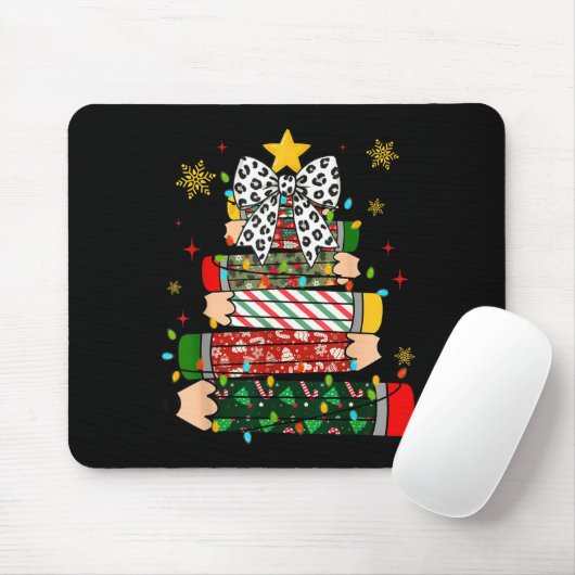 Teacher Christmas Tree Lights Pencil Leopard Print Mousepad (Mit Mouse)