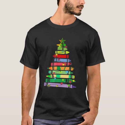 Teacher Christmas Tshirt Crayon Tree Light Gifts S (Vorderseite)