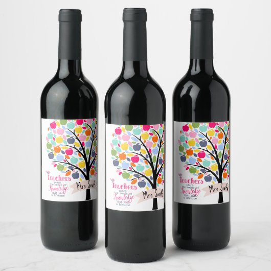 Teacher Colorful Apfelbaum danke Ihnen Weinetikett (Flaschen)