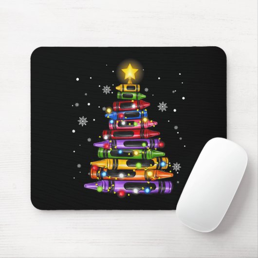 Teacher Crayon Christmas Tree Lights Student Schoo Mousepad (Mit Mouse)