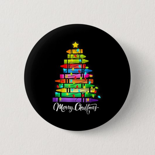 Teacher Crayon Merry Christmas Tree Lights School Button (Vorderseite)