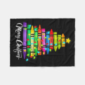 Teacher Crayon Merry Christmas Tree Lights School Fleecedecke (Vorderseite (Horizontal))