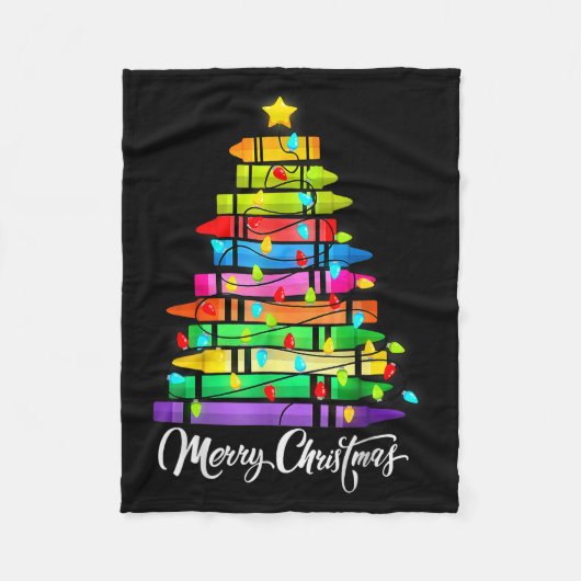 Teacher Crayon Merry Christmas Tree Lights School Fleecedecke (Vorderseite)