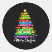 Teacher Crayon Merry Christmas Tree Lights School Runder Aufkleber (Vorderseite)