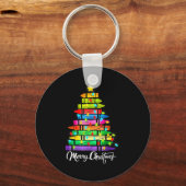 Teacher Crayon Merry Christmas Tree Lights School Schlüsselanhänger (Vorderseite)