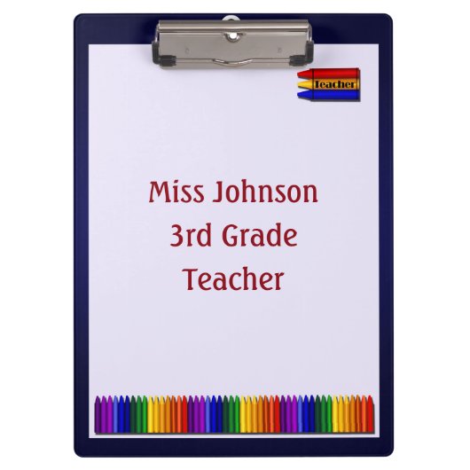 Teacher Crayons Custom Clipboard Klemmbrett (Vorderseite)