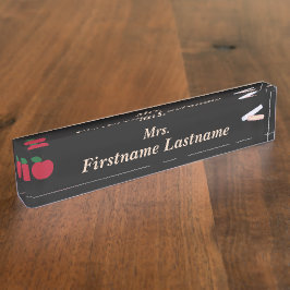 Teacher Desk Nameplate – Custom Black – Red Apple Namensplakette