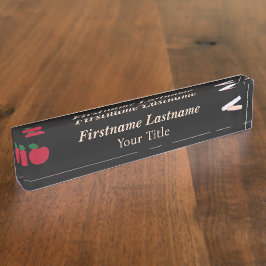 Teacher Desk Nameplate – Custom Black – Red Apple Namensplakette