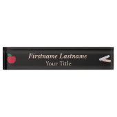 Teacher Desk Nameplate – Custom Black – Red Apple Namensplakette (Vorderseite)