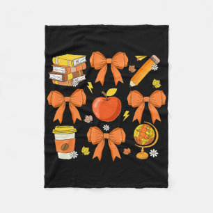 Teacher Fall Shirt Coquette Bow Pumpkin Herbst als Fleecedecke