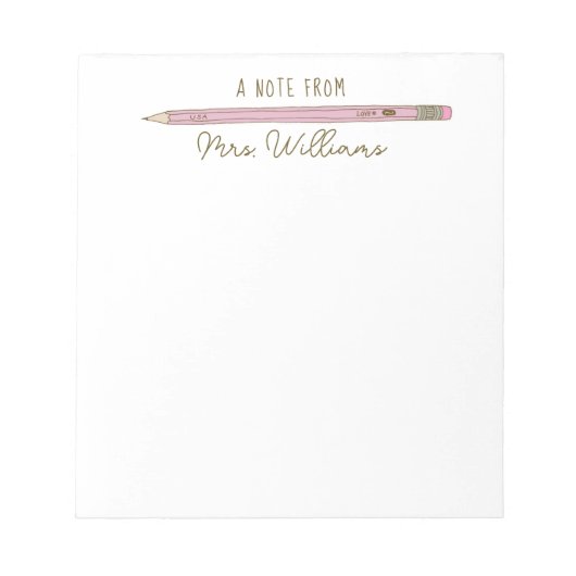 Teacher Geschenk Illustrierten rosa Stift Notizblock (Vorderseite)