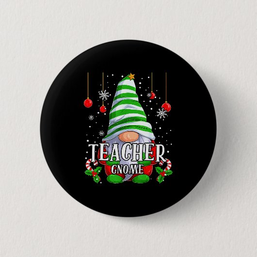 Teacher Gnome Christmas Pajamas Matching Family Gr Button (Vorderseite)