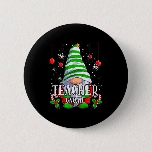 Teacher Gnome Christmas Pajamas Matching Family Gr Button (Vorderseite)