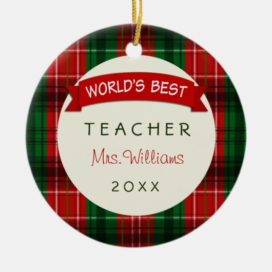 Teacher Holiday Karierte Geschenkschmuck Keramikornament (Vorne)