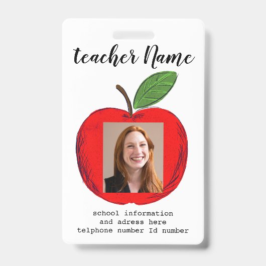 Teacher ID school teacher school photo Badge Ausweis (Vorderseite)