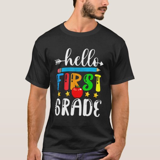 Teacher Kids Hello First Grade Back To School   T-Shirt (Vorderseite)