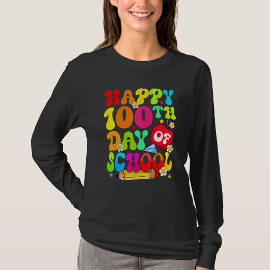 Teacher Kids Retro 100 Days Happy 100th Day Of Sch T-Shirt (Vorderseite)