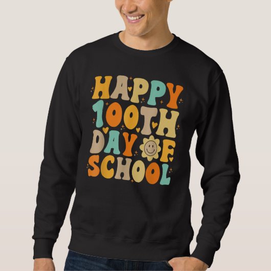 Teacher Kids Retro Groovy 100 Days Happy 100th Day Sweatshirt (Vorderseite)