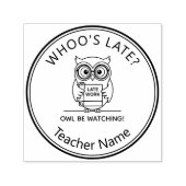 Teacher Late Work Owl Pun Cartoon Playful Grading Permastempel (Design)