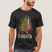 Teacher Leopard Red White Green Plaid Christmas Tr T-Shirt (Vorderseite)