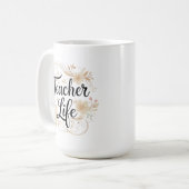 Teacher Life Floral Typography Design Kaffeetasse (Vorderseite Links)