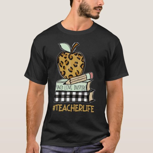 Teacher Life Leopard Apple  Teaching  Inspire T-Shirt (Vorderseite)