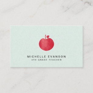 Teacher Mint Green Simple Red Apple Elegant Visitenkarte