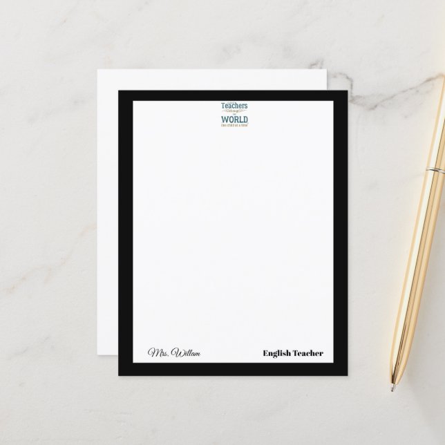 Teacher name elegant quote modern white frame (Vorderseite/Rückseite Beispiel)