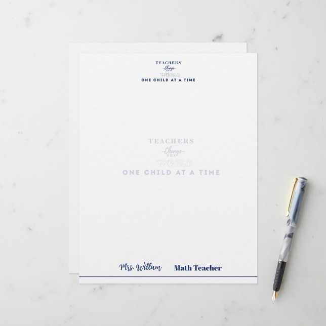 Teacher name elegant quote modern white frame briefbogen (Vorderseite/Rückseite Beispiel)