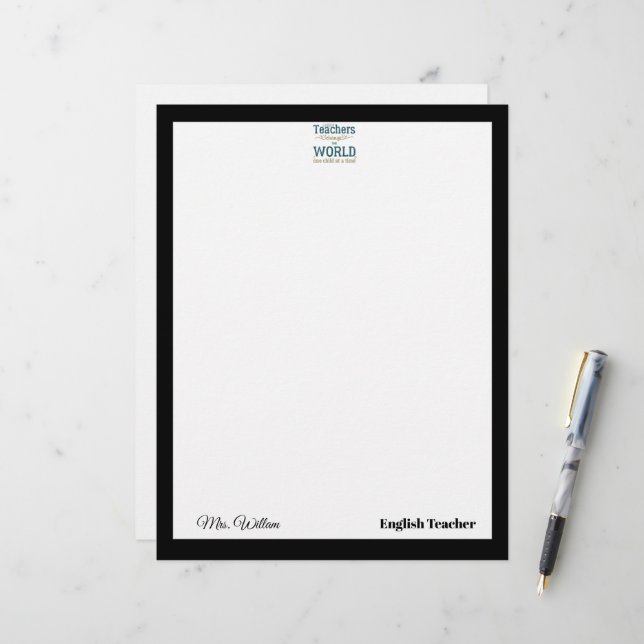 Teacher name elegant quote modern white frame briefbogen (Vorderseite/Rückseite Beispiel)