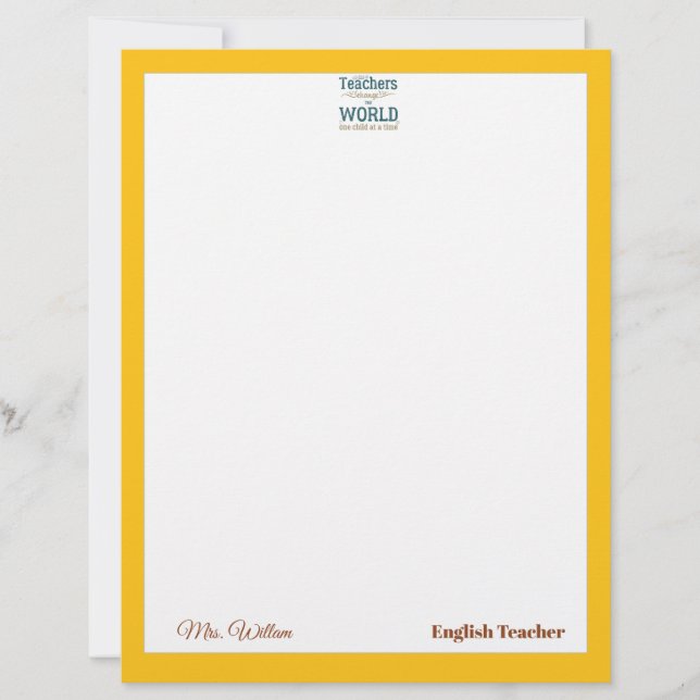 Teacher name elegant quote modern white frame lett briefbogen (Vorderseite)