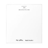 Teacher name elegant quote modern white frame notizblock (Vorderseite)