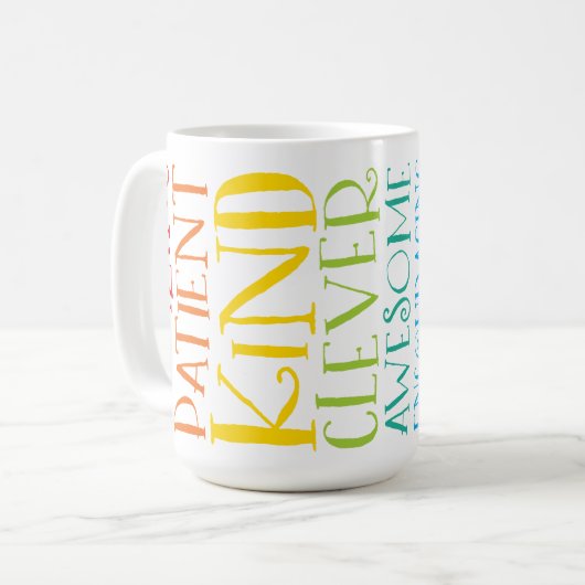 TEACHER NAME farbiger Regenbogen-positiver Wortsch Kaffeetasse (Vorderseite Links)