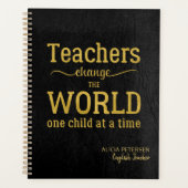 Teacher Name Gold Zitat Black Leather Elegant Planer (Vorderseite)