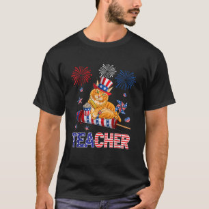 Teacher Niedlich Maine Coon 4. Juli American Flag  T-Shirt