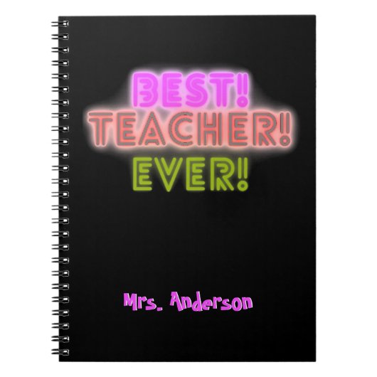 Teacher Notebook with Neon Writing / Neon Script Notizblock (Vorderseite)
