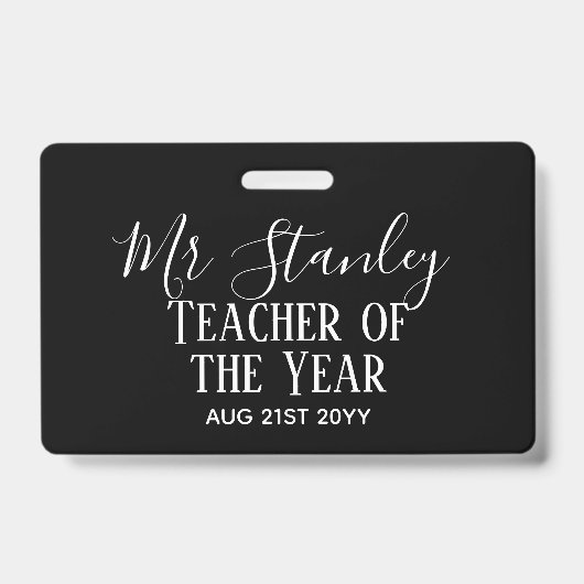 Teacher of the Year Personalized Modern Text Gift Ausweis (Vorderseite)