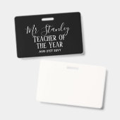 Teacher of the Year Personalized Modern Text Gift Ausweis (Vorder- & Rückseite)