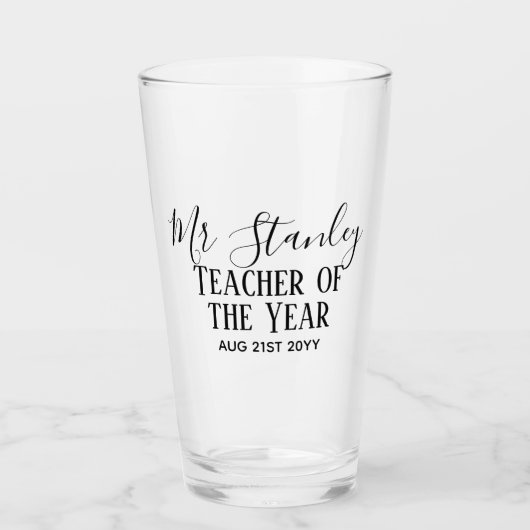 Teacher of the Year Personalized Modern Text Gift Glas (Vorderseite)