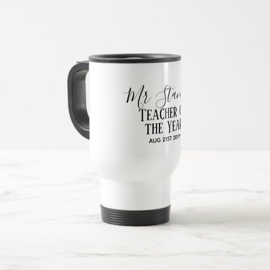 Teacher of the Year Personalized Modern Text Gift Reisebecher (Vorderseite Links)