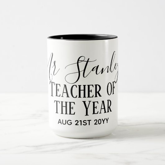 Teacher of the Year Personalized Modern Text Gift Tasse (Zentrum)