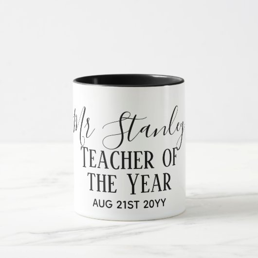 Teacher of the Year Personalized Modern Text Gift Tasse (Zentrum)