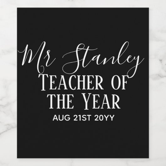 Teacher of the Year Personalized Modern Text Gift Weinetikett (Einzelnes Label)
