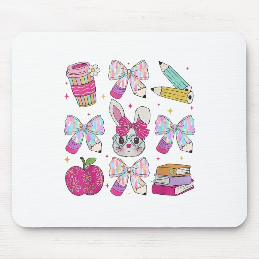 Teacher Ostercoquette Bow Bunny Happy Osterwoom Mousepad (Vorne)