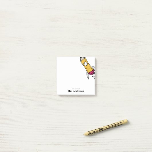 Teacher Pencil Spaceship Rocket School Post-it Klebezettel (Auf Schreibtisch)